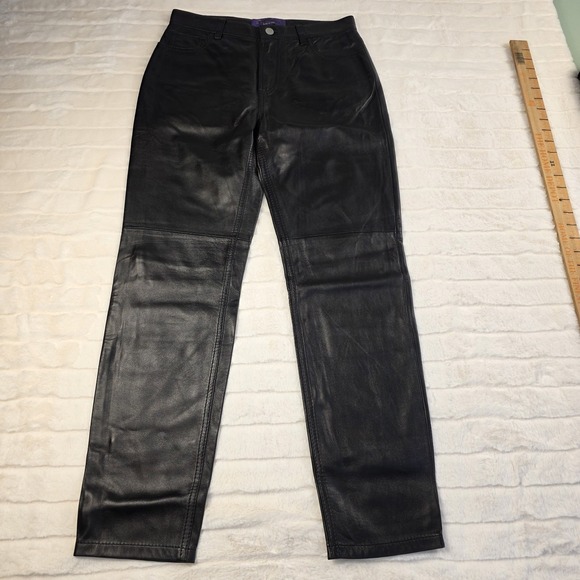 Ralph Lauren Purple Label Pants - Ralph Lauren Purple Label Lambskin Straight Leather Pants Womens 4 Black $2,990